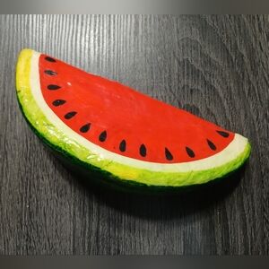 Vintage Folk Art Paper Mache Watermelon Fruit Wedge Slice Fake Food 7.75"
